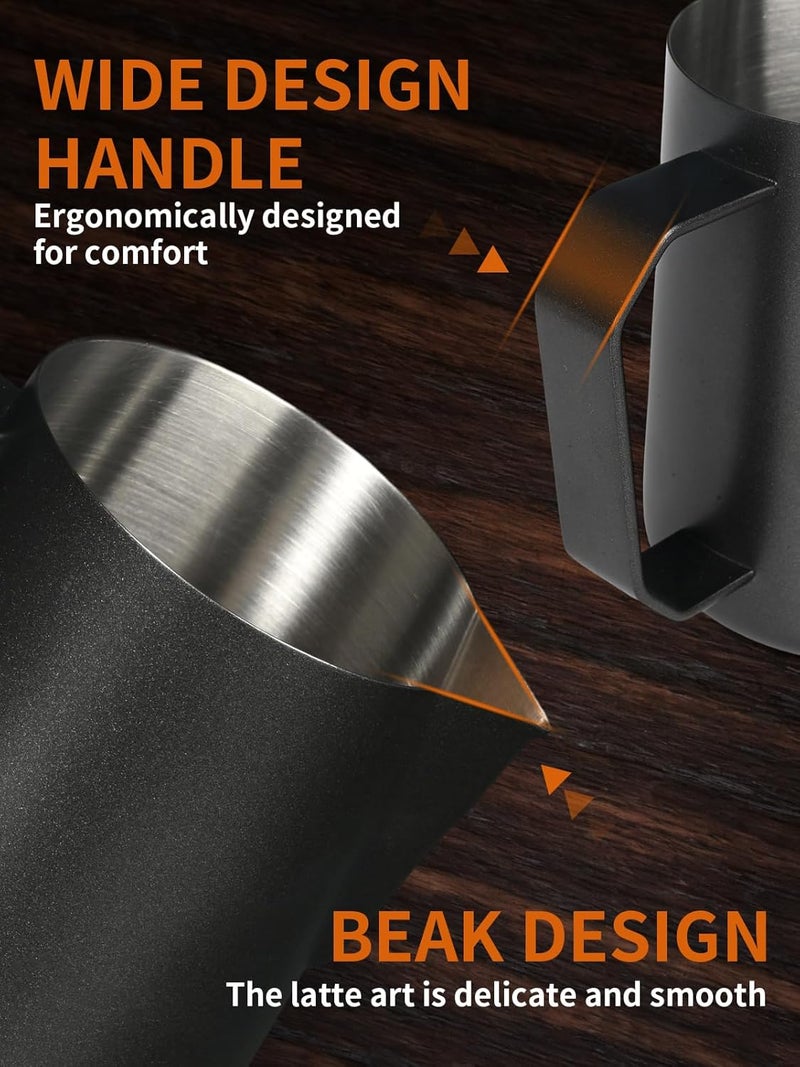 AOLION Milk Frother Cup Milk Frothing Pitcher, Stainless Steel Milk Steamer Cup for Espresso Machines, Barista Grade Latte Art Pitcher at home, Advanced Barista Approved Tools 15.2oz(450ml), Black - Image 2